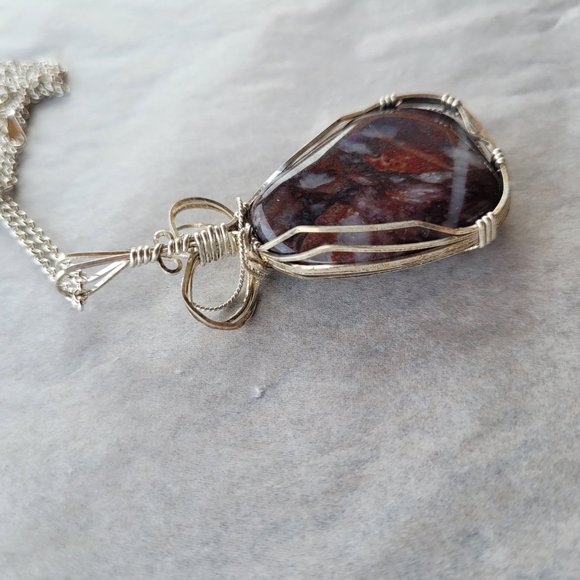 Jasper Quartz Blend Polished Rock Hand Wrapped in Argentium Sterling Silver Wire - Picture 5 of 8